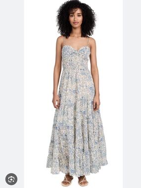 Free People Sundrenched Printed Maxi Dress In Blue Combo L